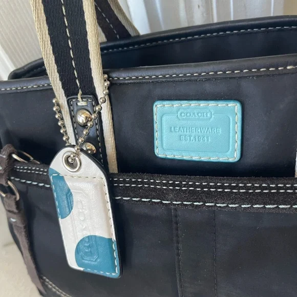 Coach Nylon Black and Teal Tote Bag GUC - Picture 2 of 13